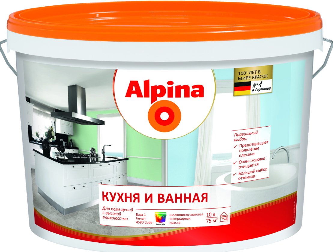 

Краска Alpina Кухня и Ванная. База 1 2.5 л (белый)