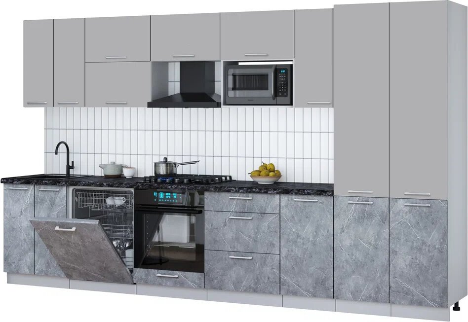 

Готовая кухня Интерлиния Мила Gloss 3.6-ПМ2 (керамика/грей/кастилло темный)