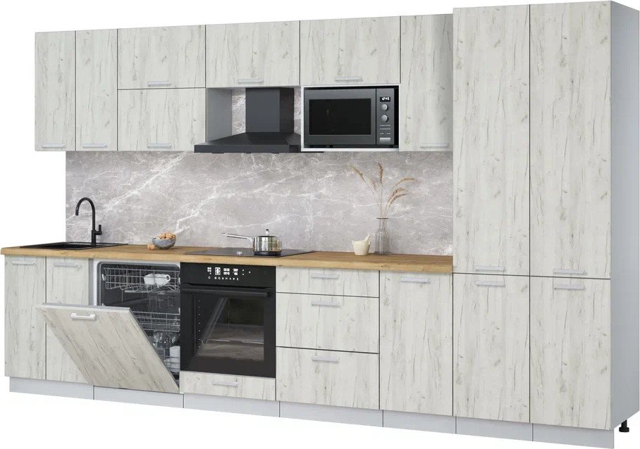 

Готовая кухня Интерлиния Мила Лайт 3.6-ПМ2 (дуб белый/дуб белый/дуб бунратти)