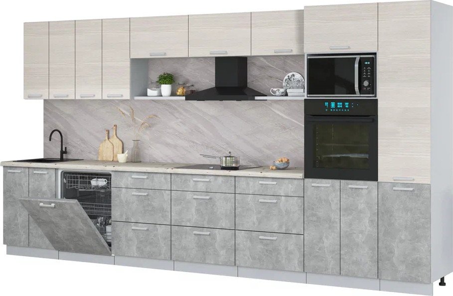 

Готовая кухня Интерлиния Мила Лайт 4.0-ПМ1 (вудлайн кремовый/бетон/бискайская сосна)