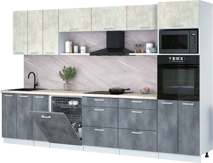 

Готовая кухня Интерлиния Мила Лайт 3.3-ПМ1-2 (бетон лайт/бетон портленд/бискайская сосна)