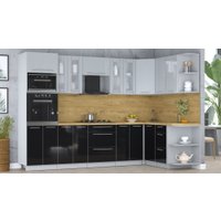 Готовая кухня Интерлиния Мила Пластик 1.68x3.0 PR (туманный глянец/черный глянец/дуб бунратти)