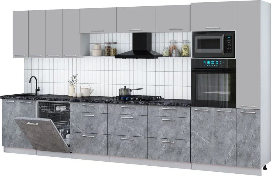 

Готовая кухня Интерлиния Мила Gloss 3.9-ПМ1 (керамика/грей/кастилло темный)