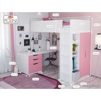 Кровать-чердак Polini Kids Simple с письменным столом и шкафом (белый/солнечный)