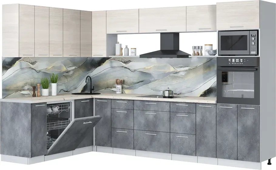 

Готовая кухня Интерлиния Мила Лайт 1.896х3.18 (вудлайн кремовый/бетон портленд/бискайская сосна)