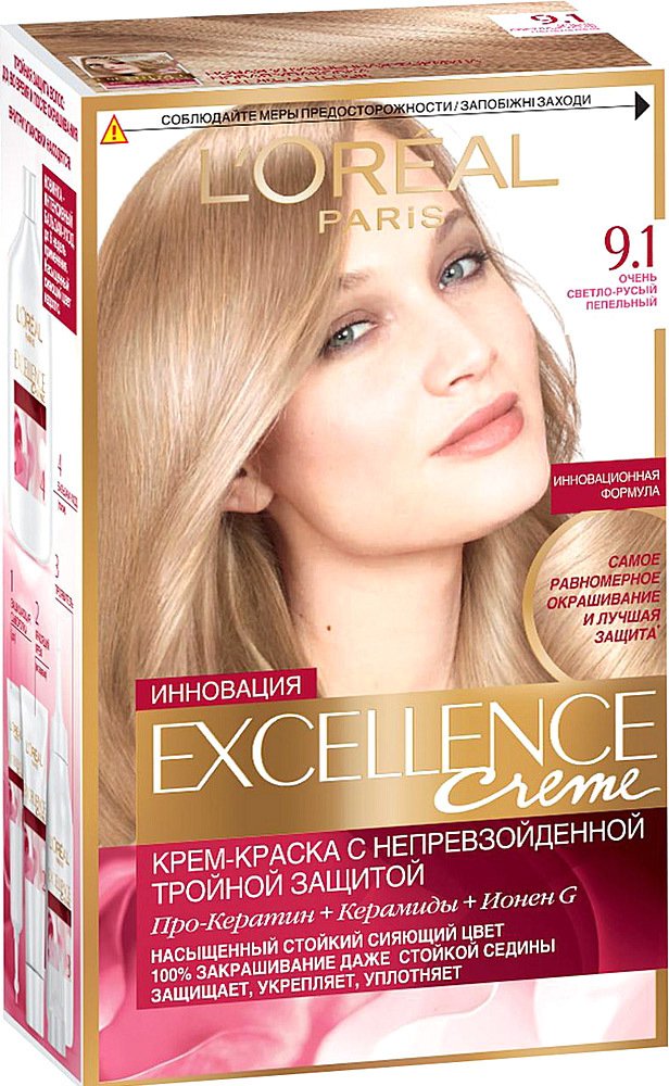 

Крем-краска для волос L'Oreal Excellence 9.1 Очень светло-русый пепельный