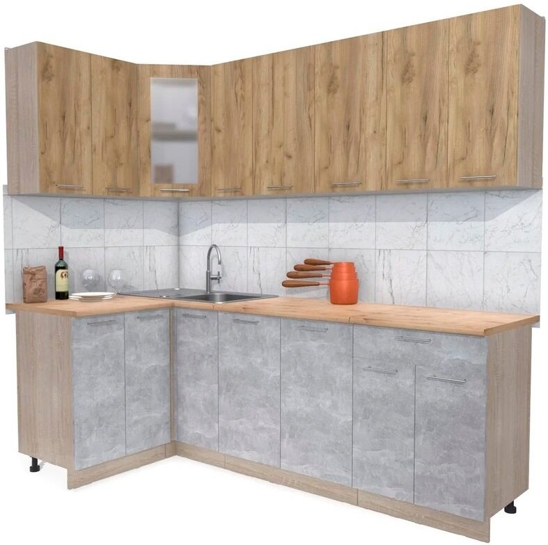 

Готовая кухня Интерлиния Мила 12x23 (дуб золотой-бетон-дуб бунратти)