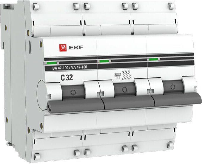 

Выключатель автоматический EKF PROxima ВА 47-100 3P 32A (C) 10kA mcb47100-3-32C-pro