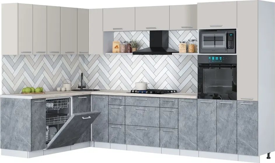 

Готовая кухня Интерлиния Мила Gloss 1.896х3.28 (керамика/кашемир/травертин серый)