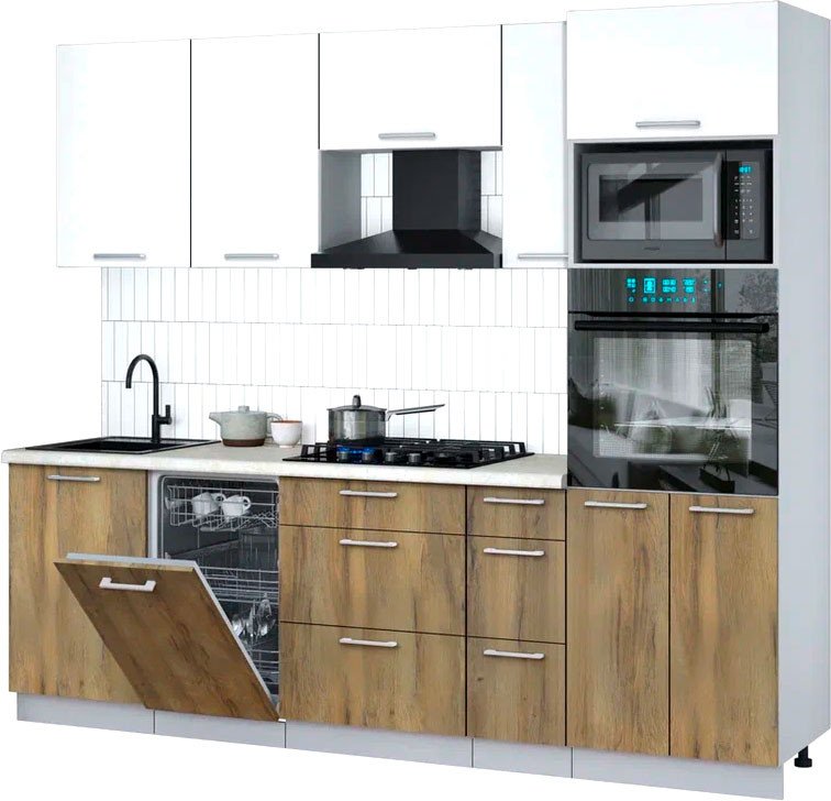 

Готовая кухня Интерлиния Мила Gloss 2.45-ПМ3 (дуб вотан/белый/опал светлый)