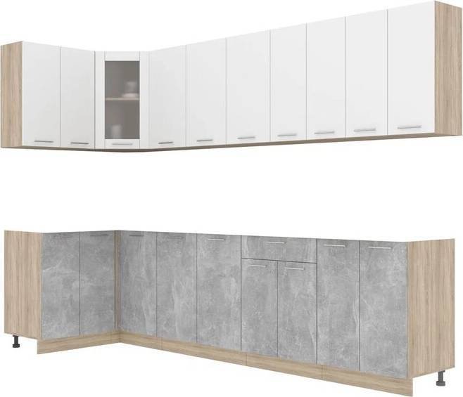 

Готовая кухня Интерлиния Мила 12x30 без столешницы (белый платинум/бетон)