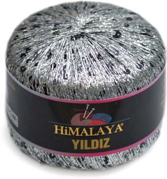 Пряжа для вязания Himalaya Yildiz 58108 (серебро с черными пайетками)