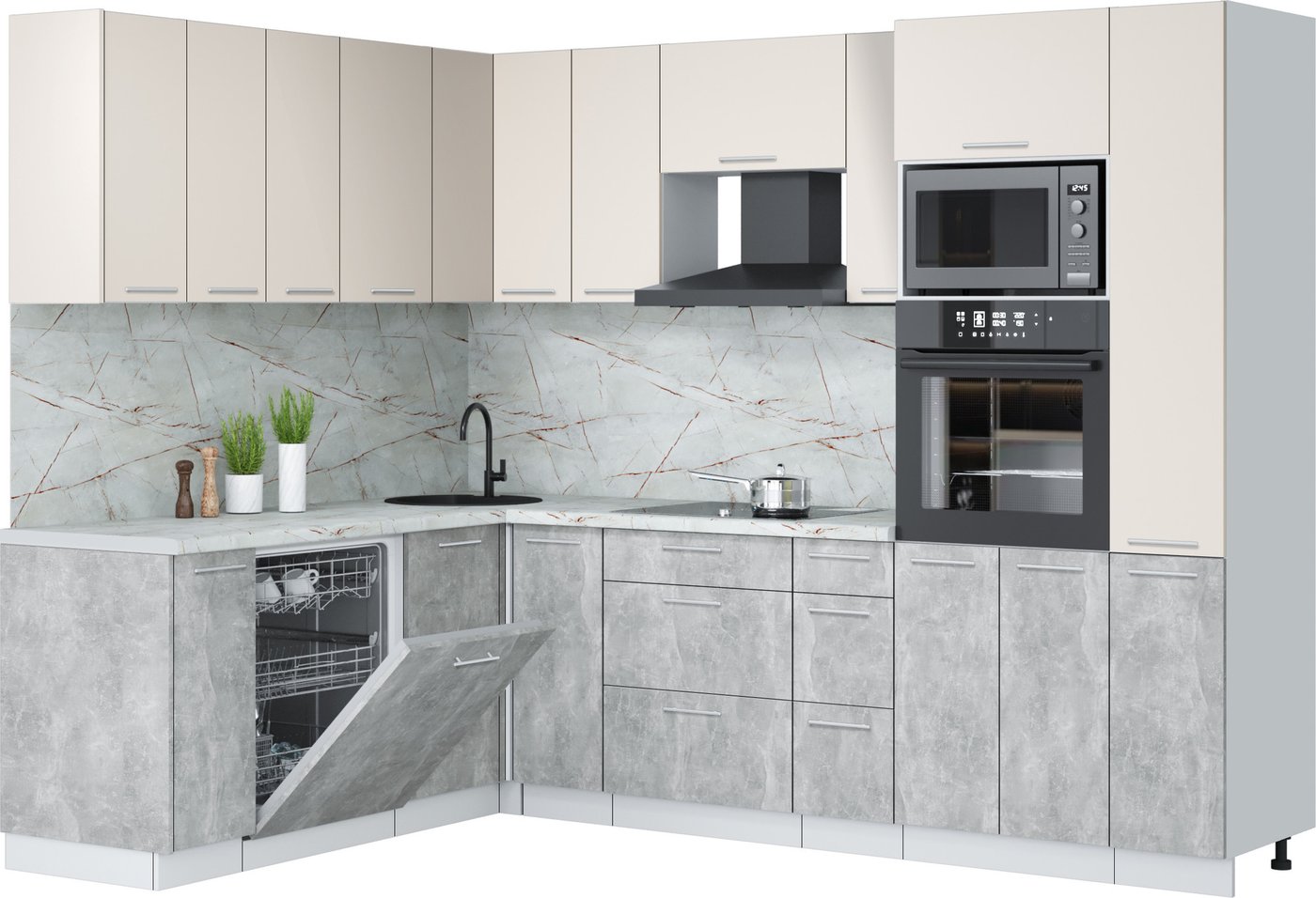 

Готовая кухня Интерлиния Мила Лайт 1.896х2.68 (персидский жемчуг/бетон/серый каспий)