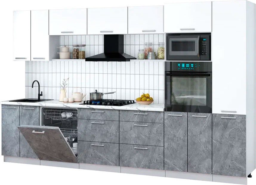 

Готовая кухня Интерлиния Мила Gloss 3.4-ПМ1 (керамика/белый/белый гранит)