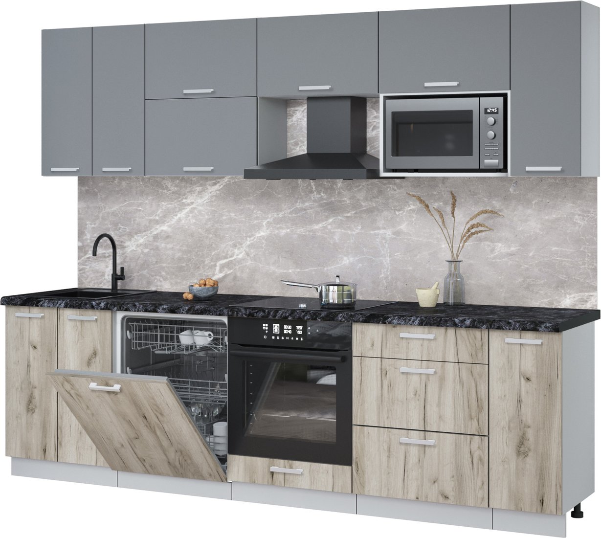 

Готовая кухня Интерлиния Мила Лайт 2.7-ПМ2 (серебро/дуб серый/кастилло темный)