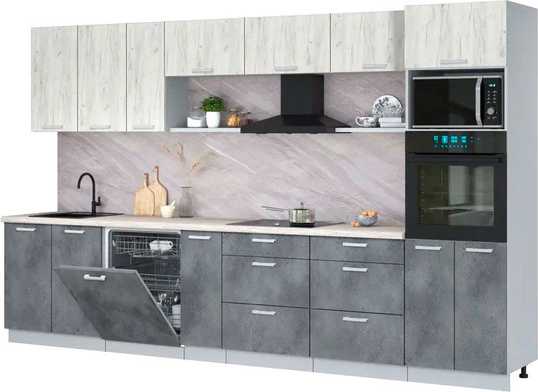 

Готовая кухня Интерлиния Мила Лайт 3.5-ПМ1-2 (дуб белый/бетон портленд/травертин)