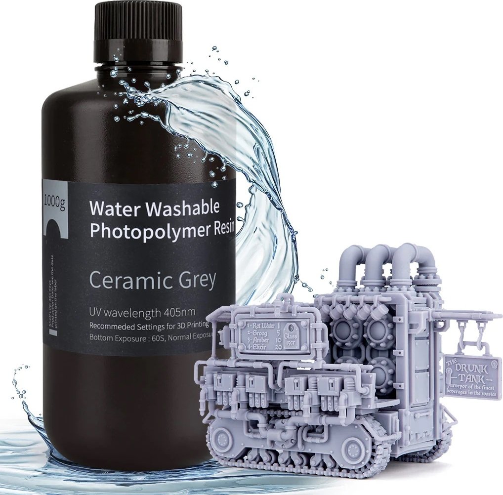 

Фотополимер Elegoo Water Washable 1кг (керамический серый)