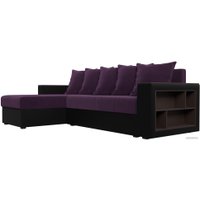 Угловой диван Лига диванов Дубай лайт левый (велюр фиолетовый/экокожа черный)