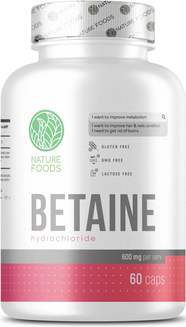 БАД Nature Foods Betaine Hydrochloride 600 mg (60 капсул)