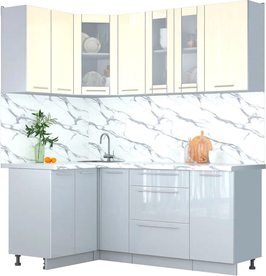 

Готовая кухня Интерлиния Мила Пластик 1.2x1.9 (ваниль/туманный глянец/белый гранит)