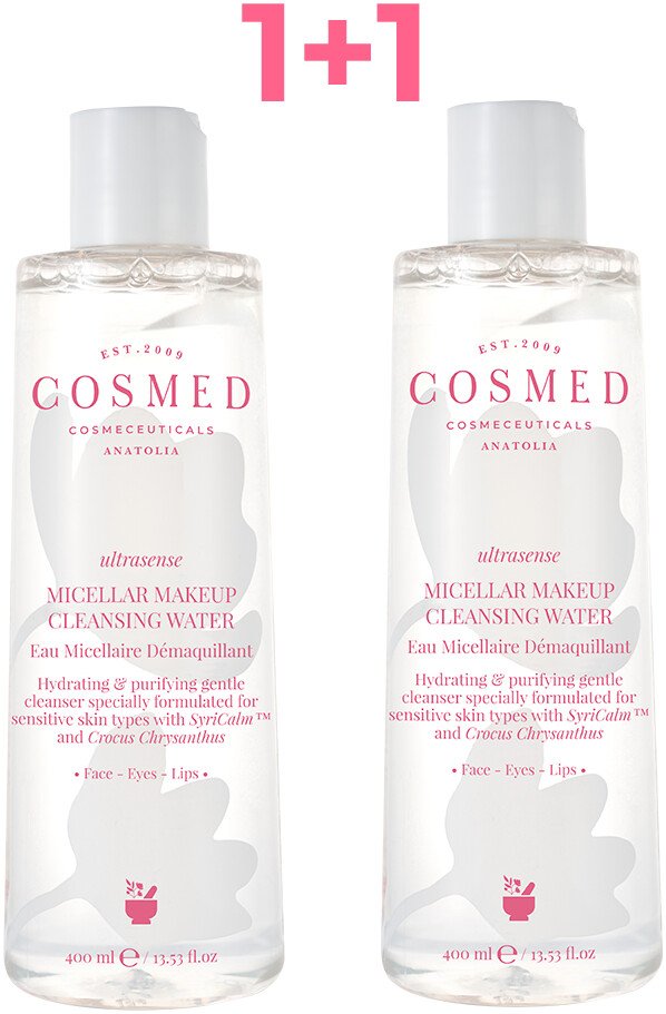 

COSMED Мицеллярная вода Ultrasense Micellar Makeup Cleansing Water очищающая, увлажняющая для чувствительной кожи 400 мл + 400 мл
