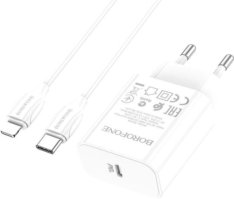 Сетевое зарядное Borofone BA65A Lightning (белый)