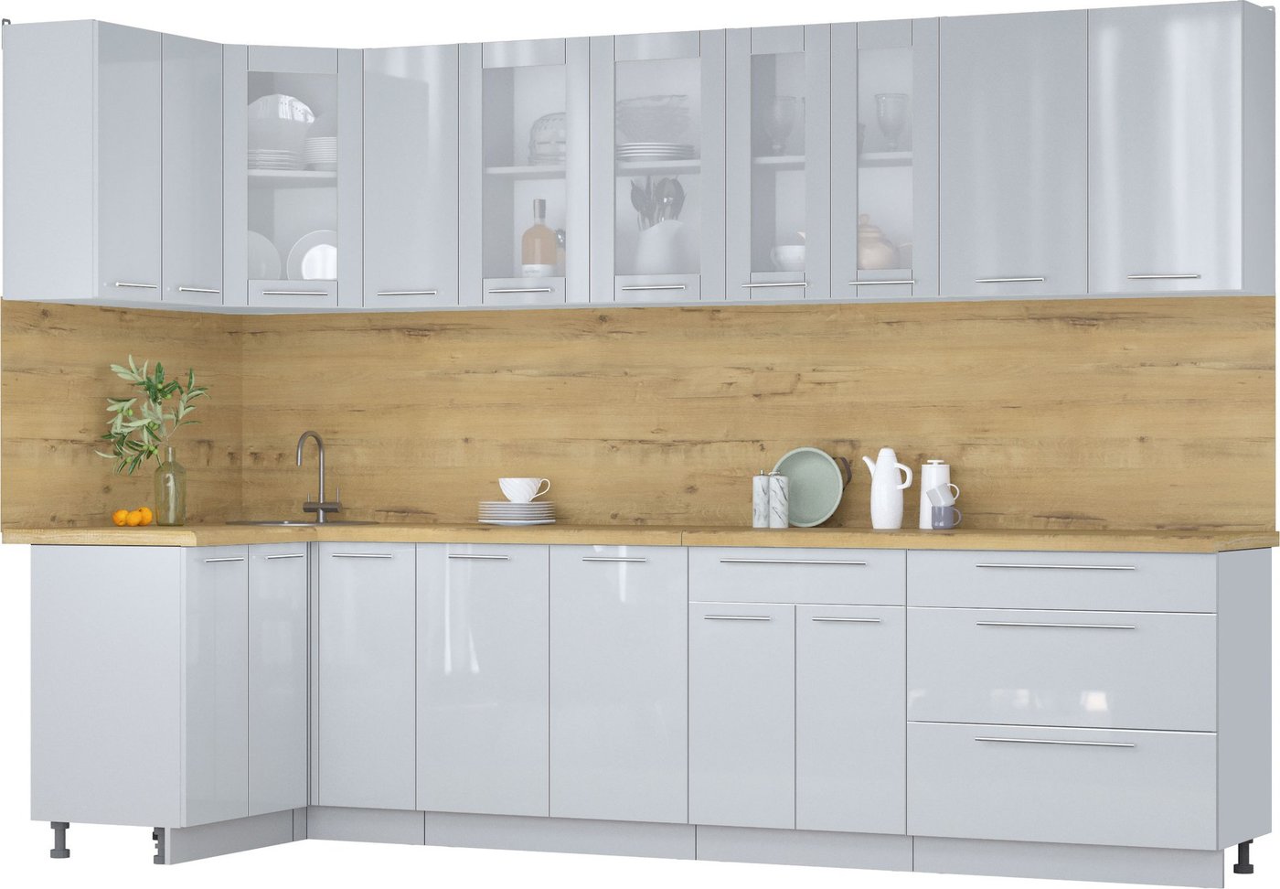 

Готовая кухня Интерлиния Мила Пластик 1.2x3.1 (туманный глянец/туманный глянец/дуб бунратти)