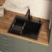 Кухонная мойка Basic CL DS Decor 60x50 (черный, коландер, дозатор)