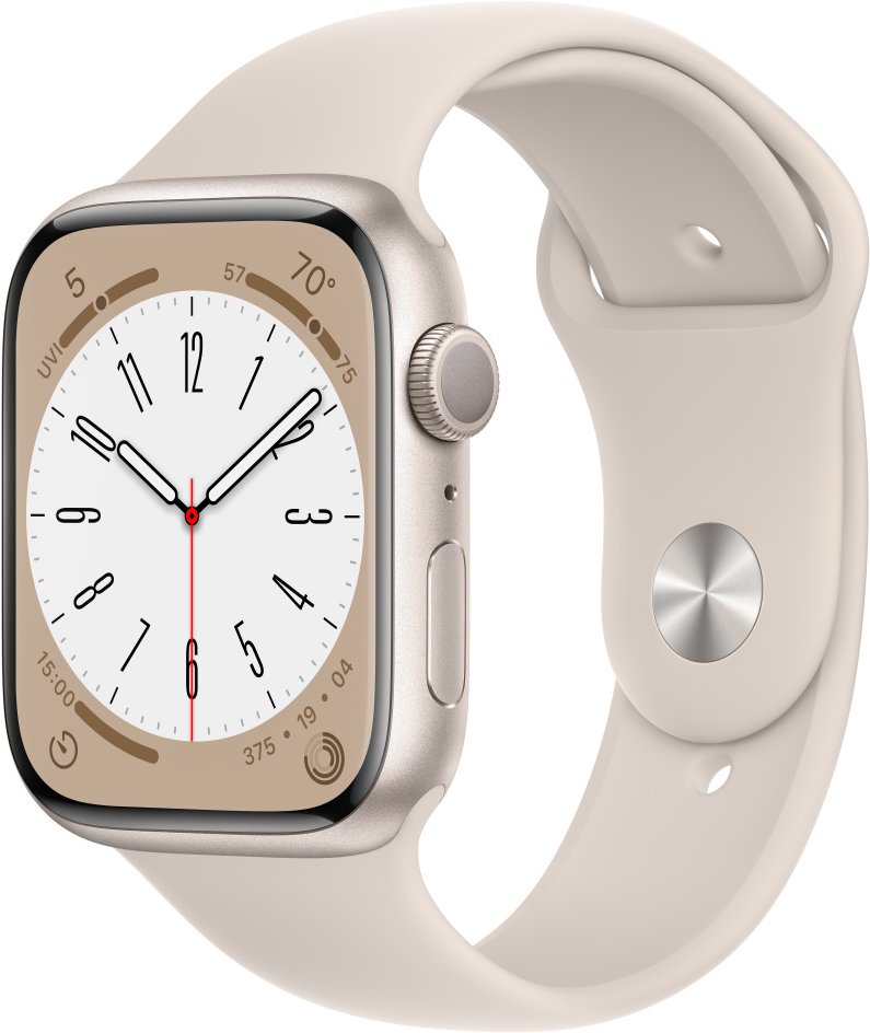 

Умные часы Apple Watch Series 8 45 мм (алюминиевый корпус, звездный свет/звездный свет, спортивные силиконовые ремешки S/M + M/L)