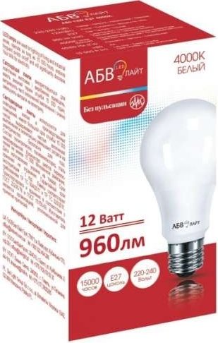 Светодиодная лампочка АБВ LED лайт Standart A60 12W E27 4000К