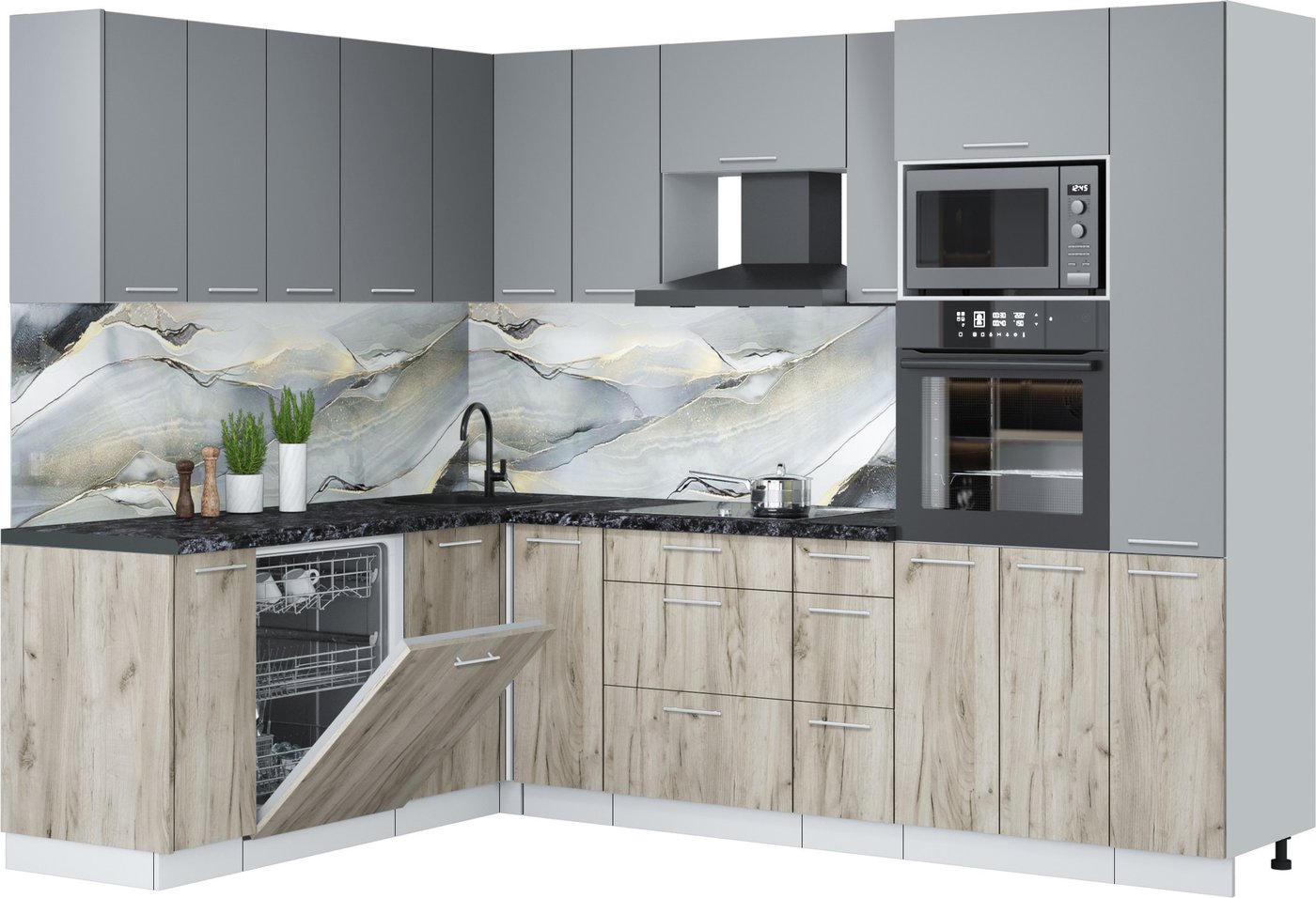 

Готовая кухня Интерлиния Мила Лайт 1.896х2.68 (серебро/дуб серый/кастилло темный)