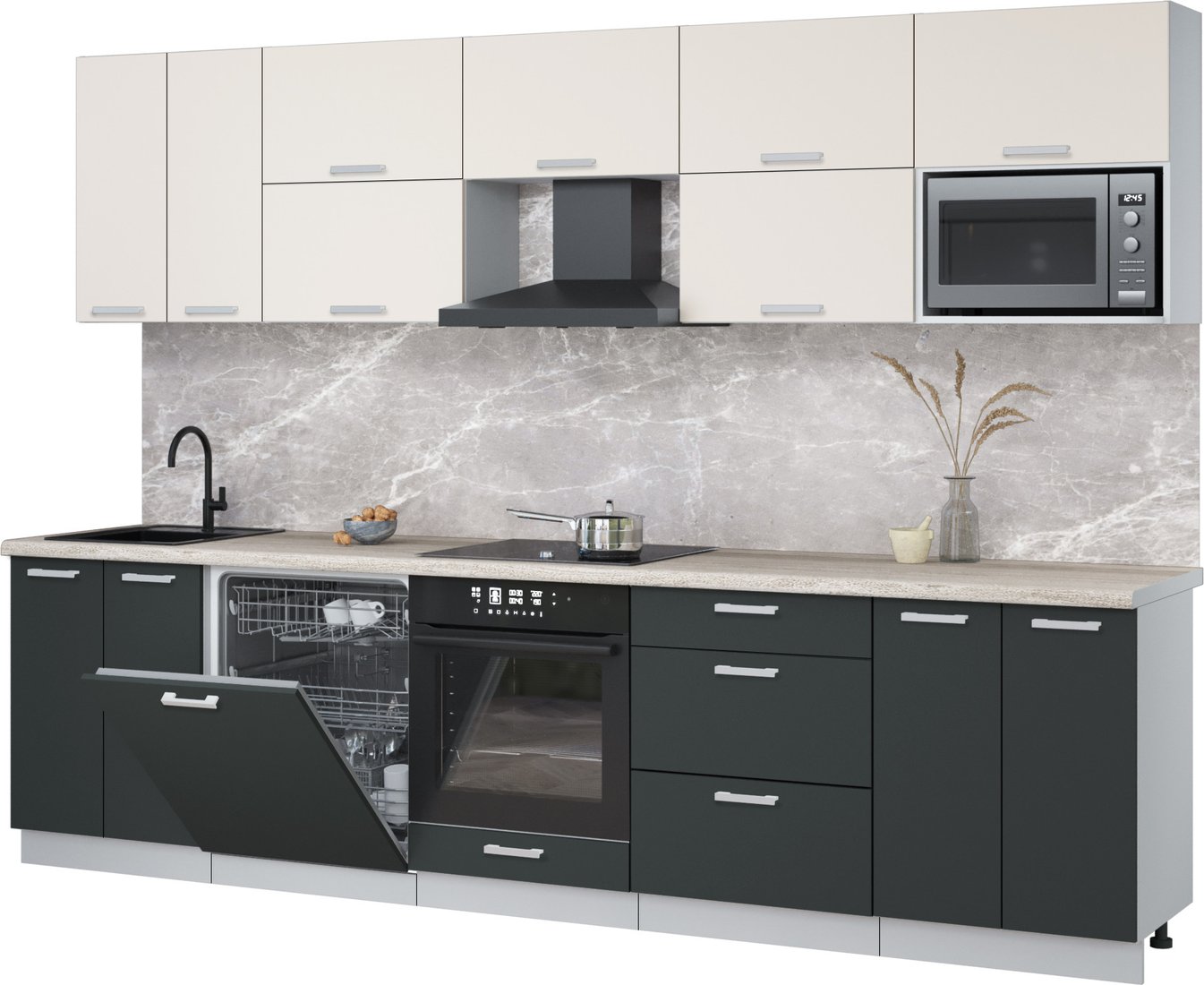 

Готовая кухня Интерлиния Мила Лайт 3.0-ПМ2 (персидский жемчуг/антрацит/травертин серый)