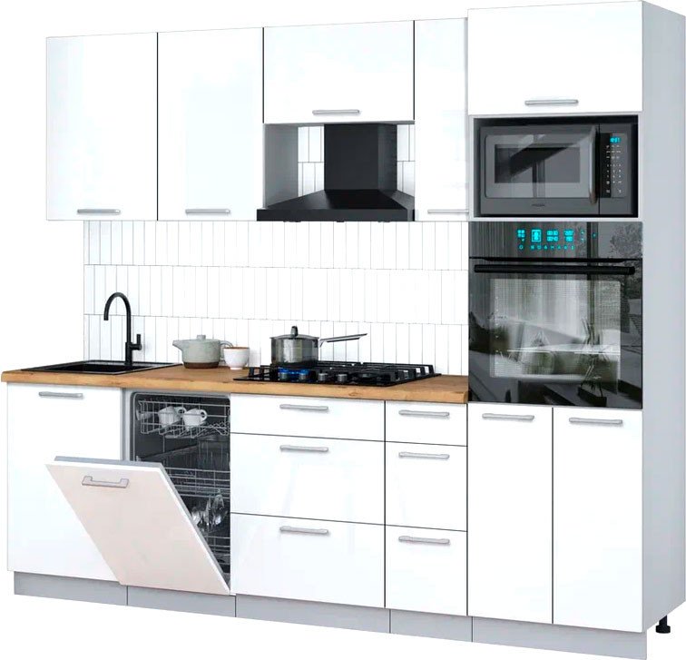 

Готовая кухня Интерлиния Мила Gloss 2.45-ПМ3 (белый глянец/белый глянец/дуб бунратти)