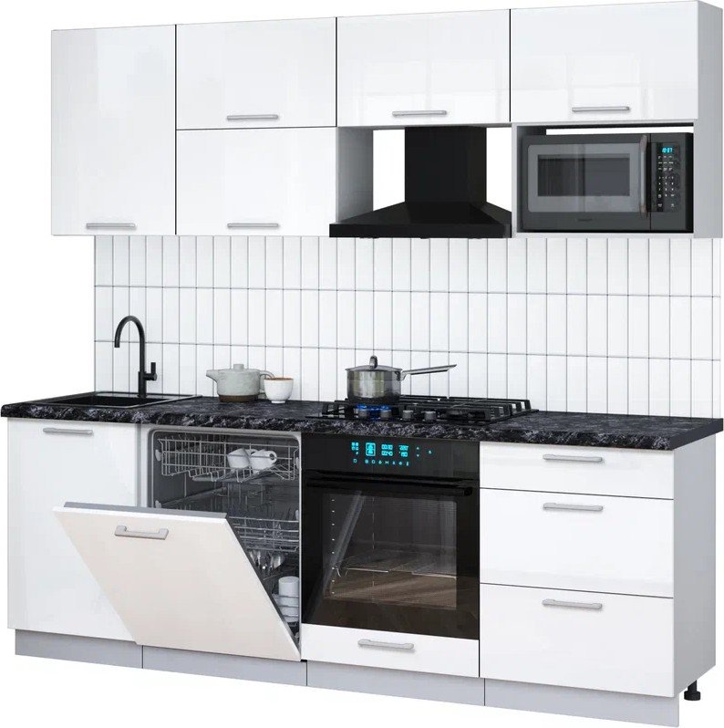 

Готовая кухня Интерлиния Мила Gloss 2.3-ПМ2 (белый глянец/белый глянец/кастилло темный)