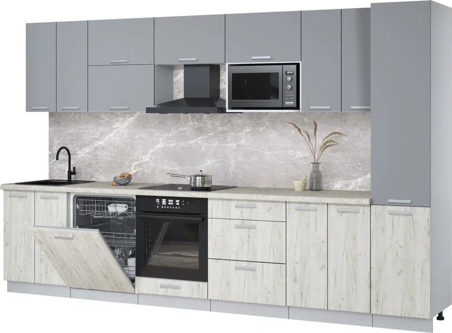 

Готовая кухня Интерлиния Мила Лайт 3.4-ПМ2 (серебро/дуб белый/опал светлый)