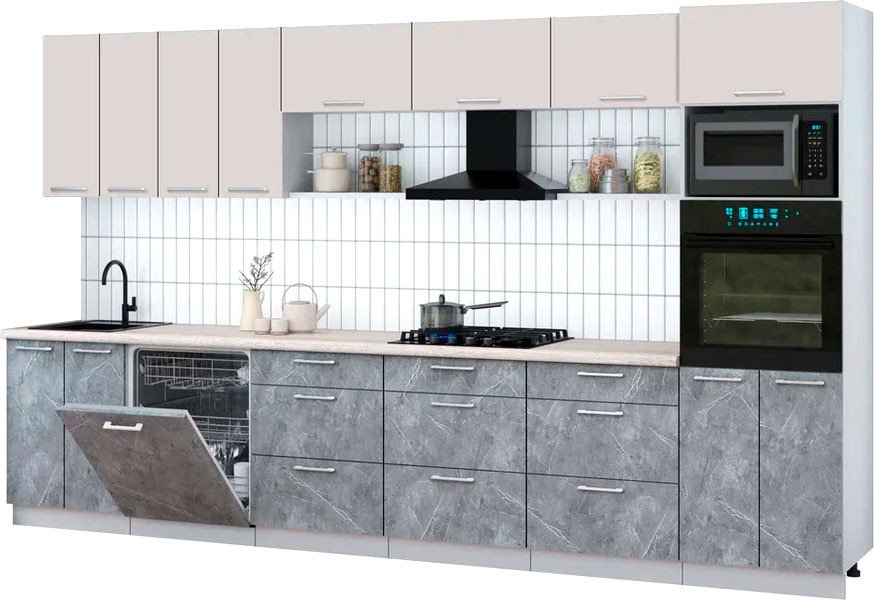 

Готовая кухня Интерлиния Мила Gloss 3.6-ПМ1-2 (керамика/кашемир/травертин серый)