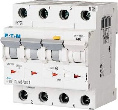 

Дифференциальный автомат Eaton mRB6-10/3N/C/003-A 3P+N 10A C 6kA 30mA А 4M 120658