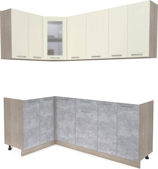 

Готовая кухня Интерлиния Мила 12x20 без столешницы (ваниль/бетон)