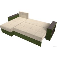 Угловой диван Лига диванов Дубай лайт левый (микровельвет бежевый/зеленый)