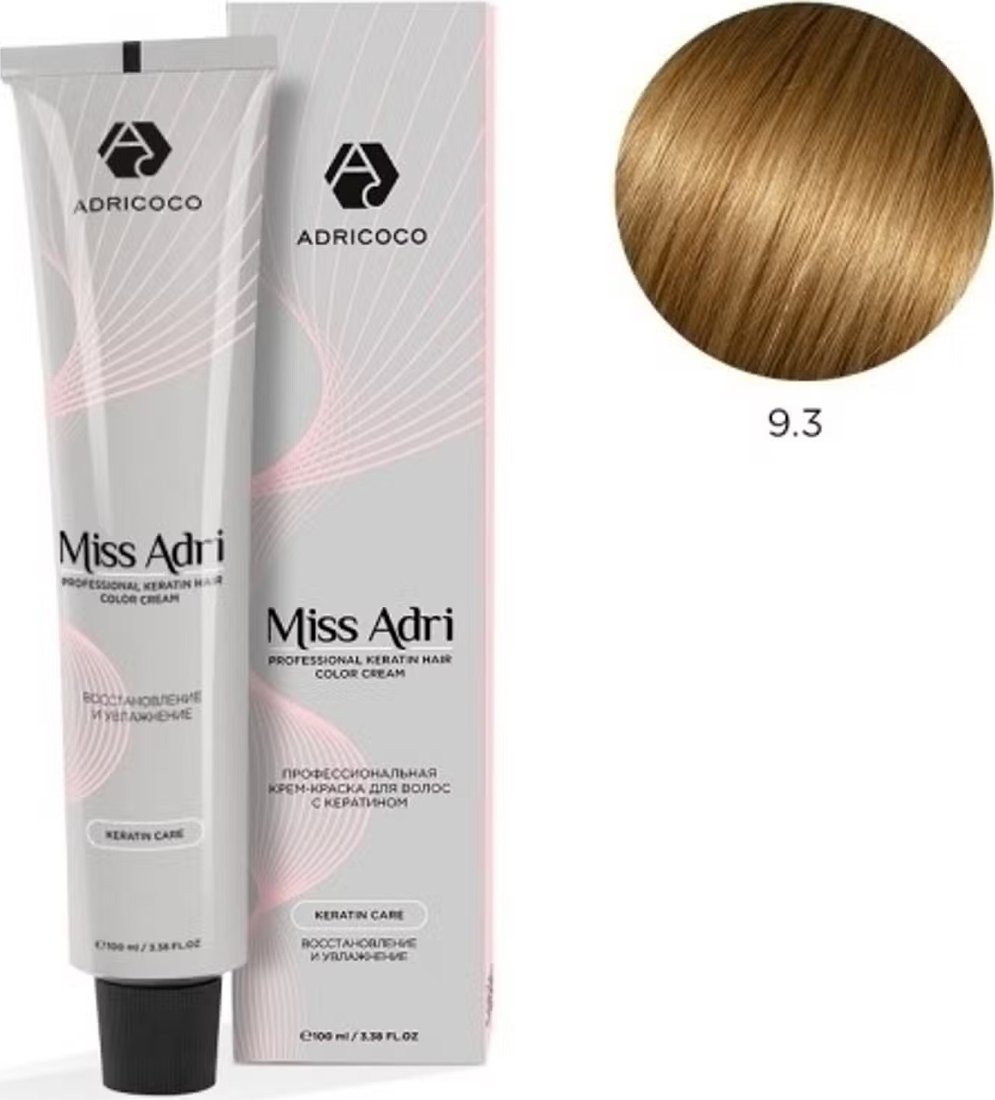 

Крем-краска Adricoco Miss Adri 9.3 (100мл, очень светлый блонд золотистый)