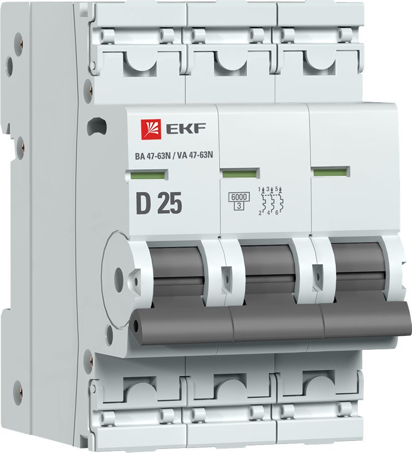 

Выключатель автоматический EKF PROxima 3P 25А (D) 6кА ВА 47-63N M636325D