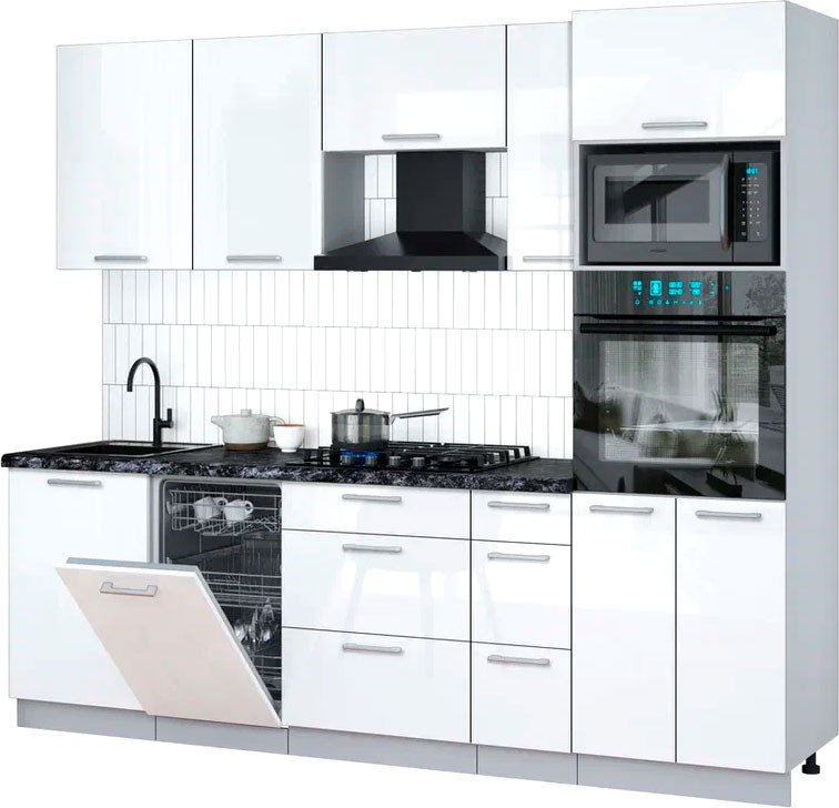 

Готовая кухня Интерлиния Мила Gloss 2.45-ПМ3 (белый глянец/белый глянец/кастилло темный)