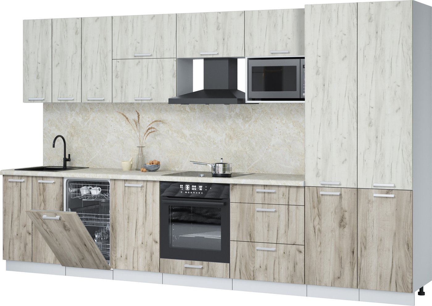 

Готовая кухня Интерлиния Мила Лайт 3.5-ПМ4 (дуб белый/дуб серый/опал светлый)