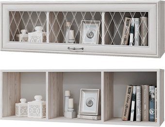 Полка MLK Николь навесная с 1 стекл. дверкой 1100 (ясень анкор светлый)