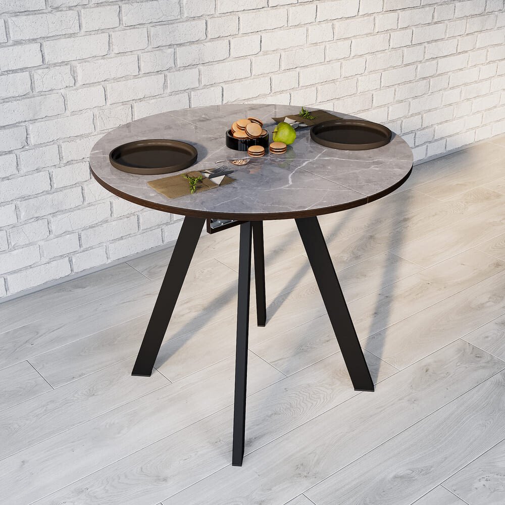 

Кухонный стол ВВР Элип-1 (мрамор серый/черный профиль, стекло ф/п)