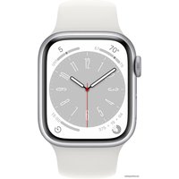 Умные часы Apple Watch Series 8 41 мм (алюминиевый корпус, серебристый/белый, спортивный силиконовый ремешок S/M)