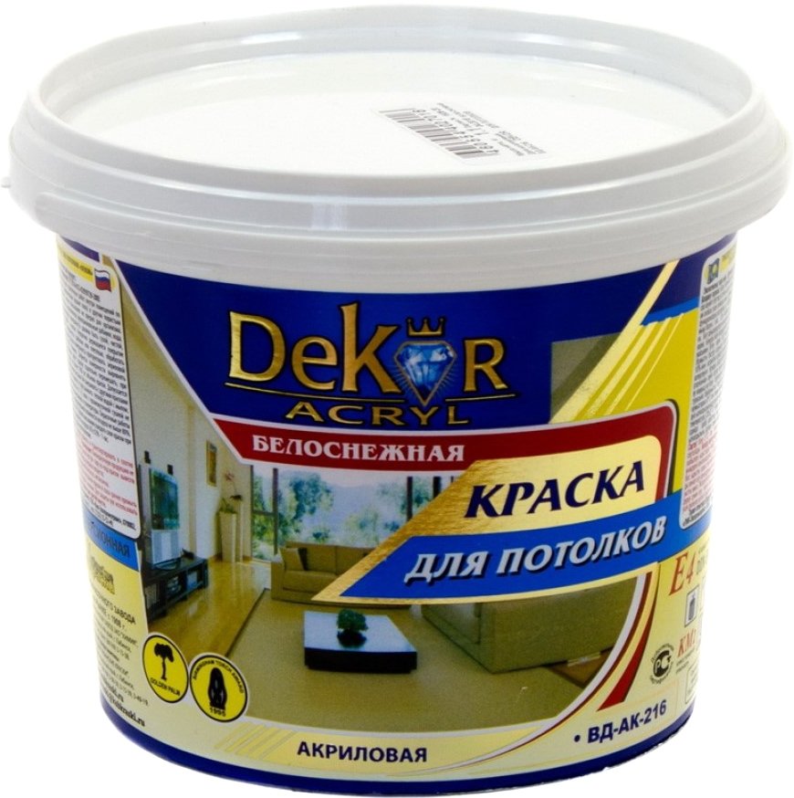 

Краска Dekor ВД-АК-216 для потолков (белоснежный, 1.1 кг)