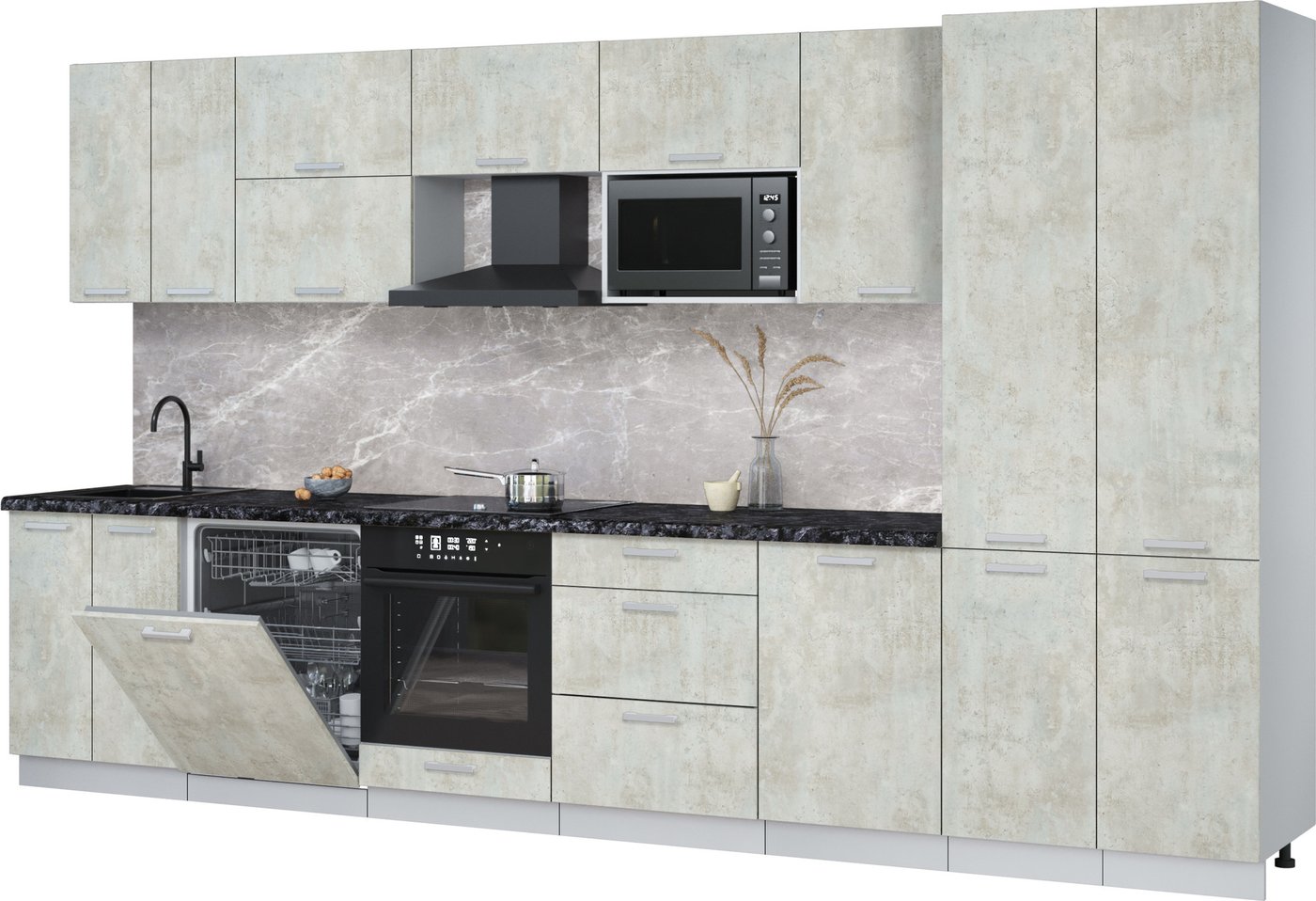 

Готовая кухня Интерлиния Мила Лайт 3.7-ПМ2 (бетон лайт/бетон лайт/кастилло темный)