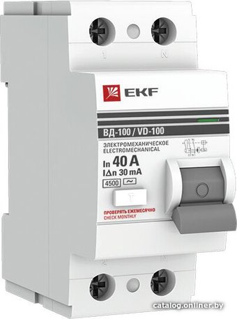 Устройство защитного отключения EKF PROxima ВД-100 2P 40А 30мА elcb-2-40-30-em-pro
