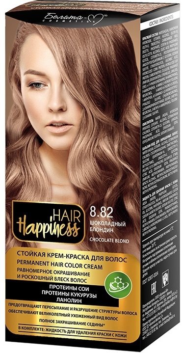 

Крем-краска для волос Белита-М Hair Happiness Стойкая 8.82 шоколадный блондин